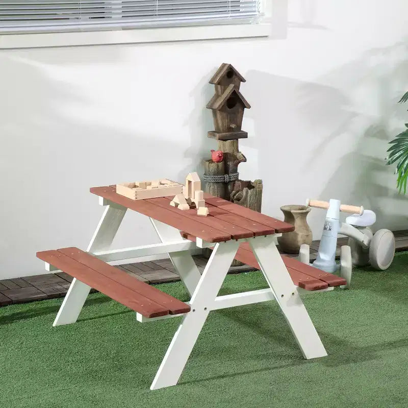 Ensemble Table de Pique-nique Whisen Kids, Table et Banc en Bois, Cadeau pour Enfants de 3 à 8 Ans - Marron