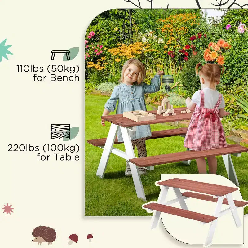 Ensemble Table de Pique-nique Whisen Kids, Table et Banc en Bois, Cadeau pour Enfants de 3 à 8 Ans - Marron