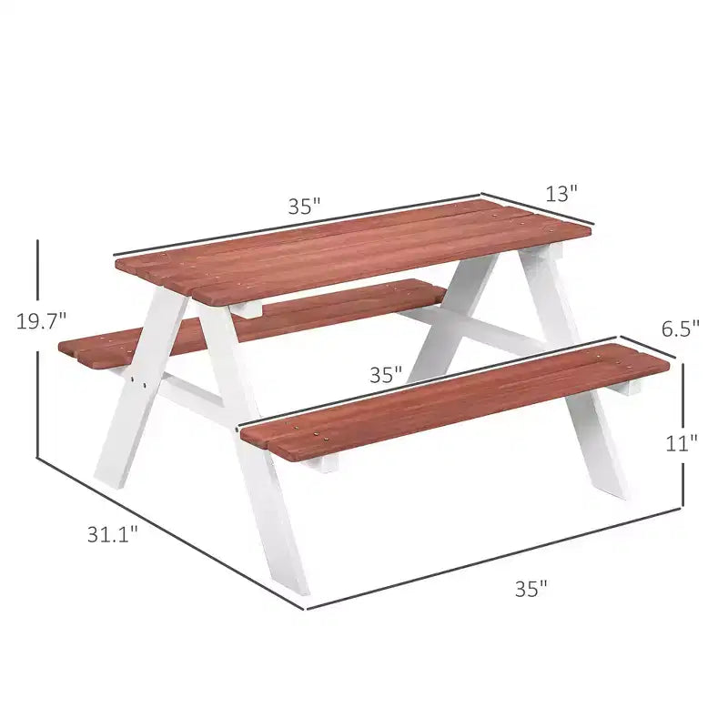 Ensemble Table de Pique-nique Whisen Kids, Table et Banc en Bois, Cadeau pour Enfants de 3 à 8 Ans - Marron