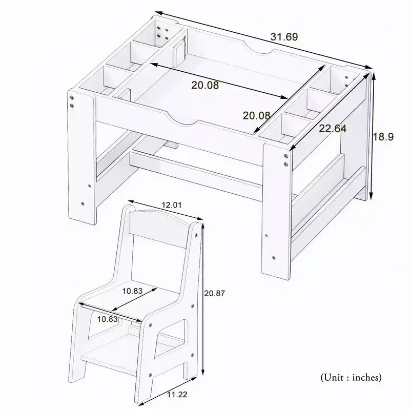 Ensemble de table de jeu 2-en-1 et 2 chaises Whisen Kids, avec 7 compartiments de rangement, compatible avec les blocs de construction LEGO - Blanc et vert