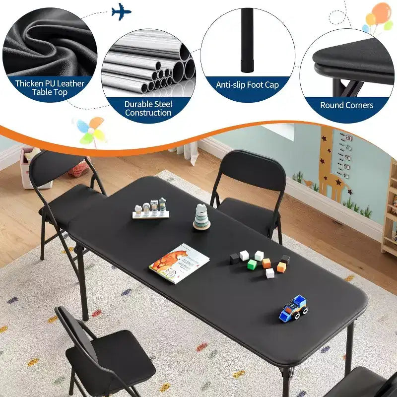 Ensemble table et 2 chaises pliantes pour enfants, table et chaise portables avec coussin souple en PU, pour garderies et salles de classe, ensemble table et chaises d'activités pour enfants