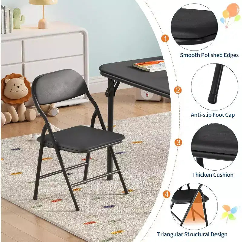 Ensemble table et 2 chaises pliantes pour enfants, table et chaise portables avec coussin souple en PU, pour garderies et salles de classe, ensemble table et chaises d'activités pour enfants