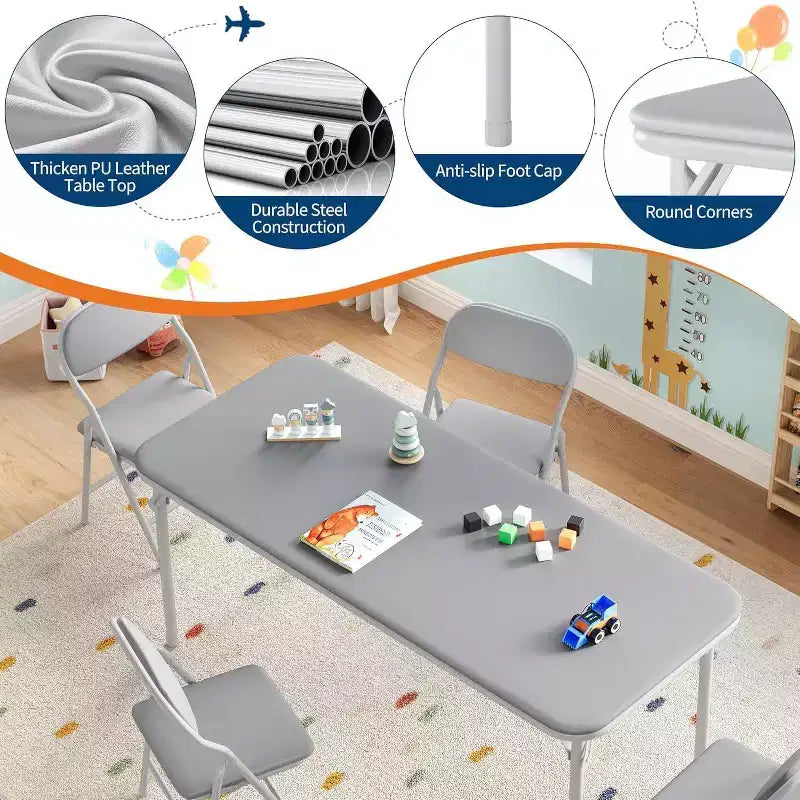 Ensemble table et 2 chaises pliantes pour enfants, table et chaise portables avec coussin souple en PU, pour garderies et salles de classe, ensemble table et chaises d'activités pour enfants