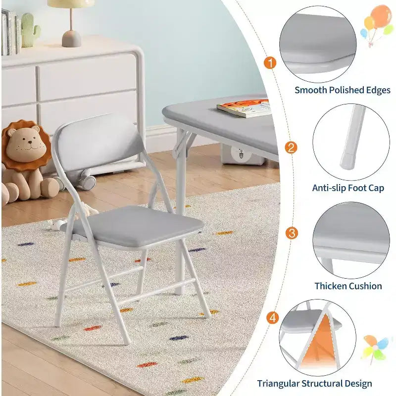 Ensemble table et 2 chaises pliantes pour enfants, table et chaise portables avec coussin souple en PU, pour garderies et salles de classe, ensemble table et chaises d'activités pour enfants