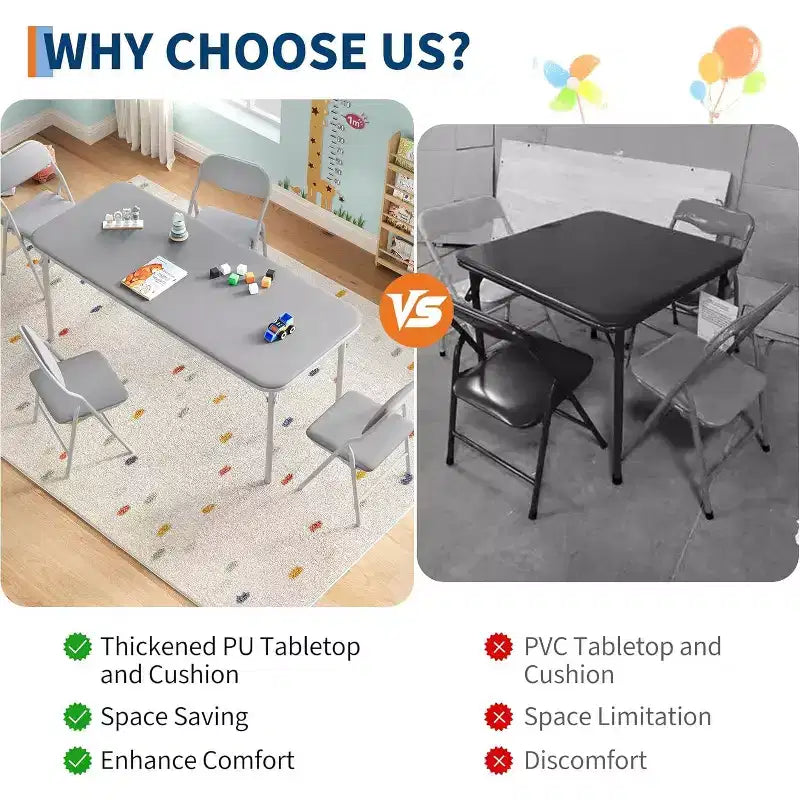 Ensemble table et 2 chaises pliantes pour enfants, table et chaise portables avec coussin souple en PU, pour garderies et salles de classe, ensemble table et chaises d'activités pour enfants