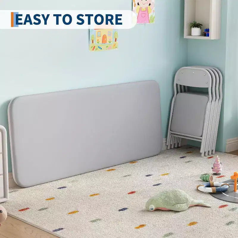 Ensemble table et 2 chaises pliantes pour enfants, table et chaise portables avec coussin souple en PU, pour garderies et salles de classe, ensemble table et chaises d'activités pour enfants