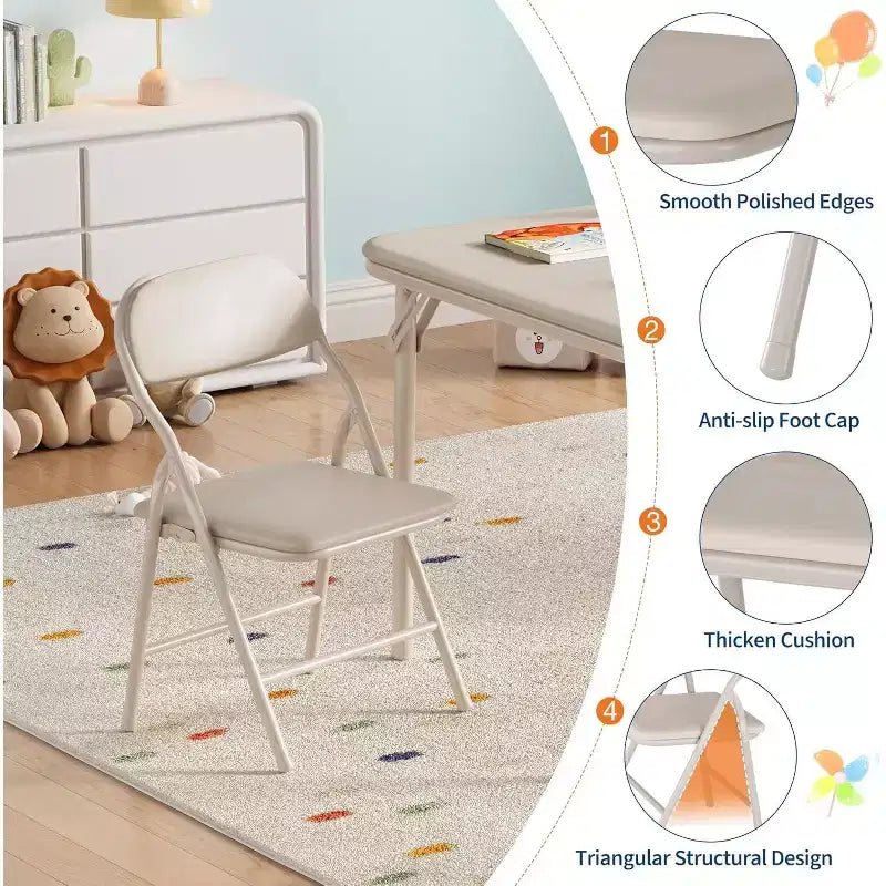 Ensemble table et 2 chaises pliantes pour enfants, table et chaise portables avec coussin souple en PU, pour garderies et salles de classe, ensemble table et chaises d'activités pour enfants