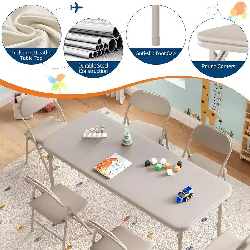 Ensemble table et 2 chaises pliantes pour enfants, table et chaise portables avec coussin souple en PU, pour garderies et salles de classe, ensemble table et chaises d'activités pour enfants
