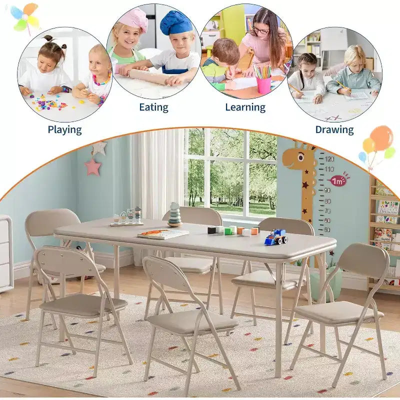 Ensemble table et 2 chaises pliantes pour enfants, table et chaise portables avec coussin souple en PU, pour garderies et salles de classe, ensemble table et chaises d'activités pour enfants