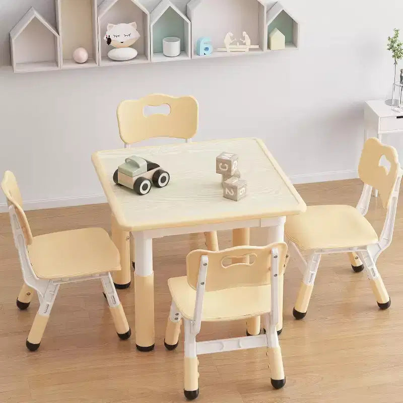 Height Adjustable Kids Table and Chairs Set with Storage, Toddler Activity Desk with Graffiti Desktop & Non-Slip Legs for Drawing and Learning