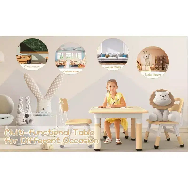 Ensemble table et chaises pour enfants réglable en hauteur avec rangement, bureau d'activités pour tout-petits avec plateau de table graffiti et pieds antidérapants pour le dessin et l'apprentissage