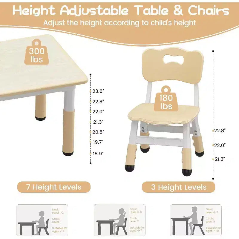 Ensemble table et chaises pour enfants réglable en hauteur avec rangement, bureau d'activités pour tout-petits avec plateau de table graffiti et pieds antidérapants pour le dessin et l'apprentissage