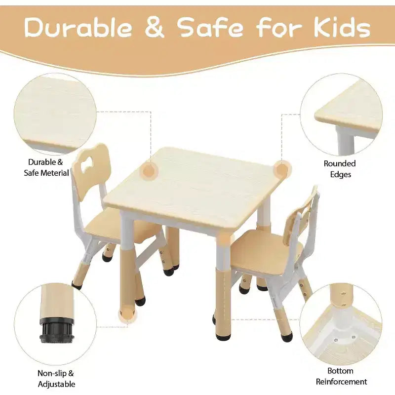Ensemble table et chaises pour enfants réglable en hauteur avec rangement, bureau d'activités pour tout-petits avec plateau de table graffiti et pieds antidérapants pour le dessin et l'apprentissage