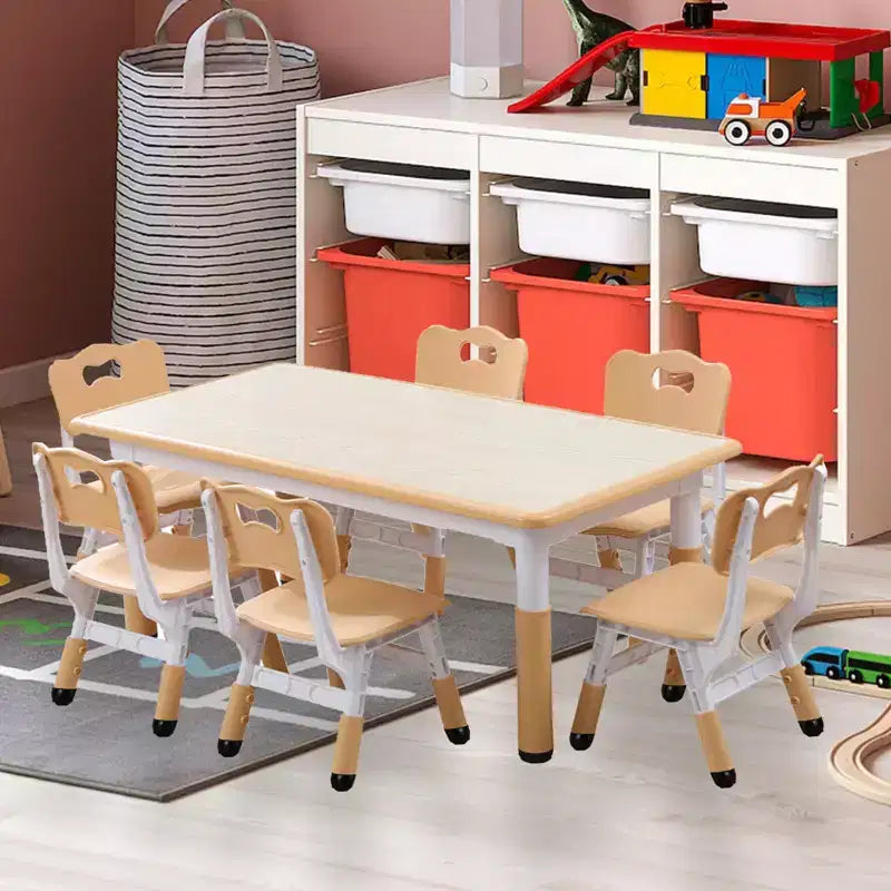 Table et 6 chaises pour enfants avec boîte de rangement, hauteur réglable, table et chaises d'activités pour tout-petits de 2 à 10 ans, plateau de table graffiti, pieds antidérapants