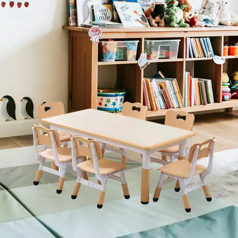 Table et 6 chaises pour enfants avec boîte de rangement, hauteur réglable, table et chaises d'activités pour tout-petits de 2 à 10 ans, plateau de table graffiti, pieds antidérapants