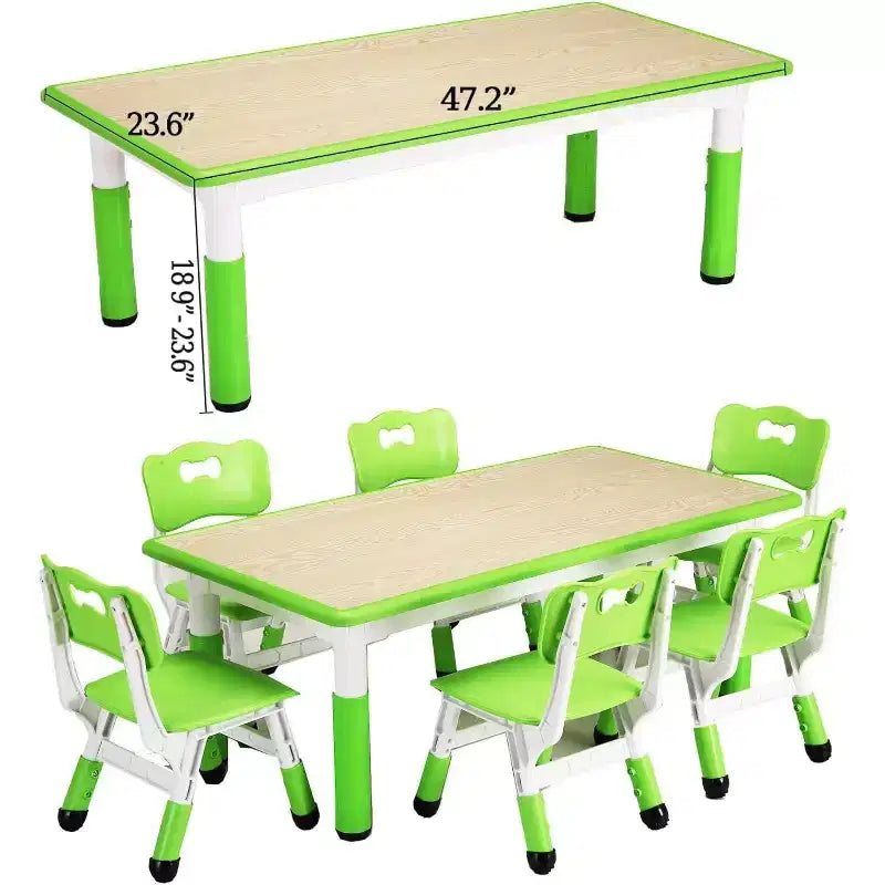 Table et 6 chaises pour enfants avec boîte de rangement, hauteur réglable, table et chaises d'activités pour tout-petits de 2 à 10 ans, plateau de table graffiti, pieds antidérapants