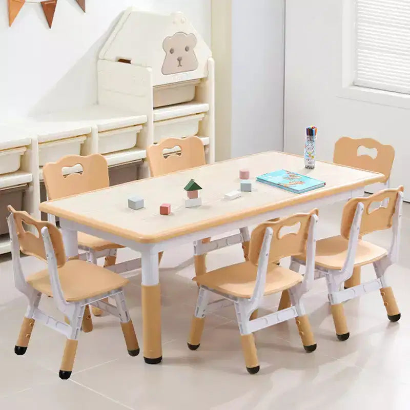 Table et 6 chaises pour enfants avec boîte de rangement, hauteur réglable, table et chaises d'activités pour tout-petits de 2 à 10 ans, plateau de table graffiti, pieds antidérapants