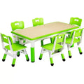 Kids Table and 6 Chair Set with Storage Box  Height Adjustable Toddler Activity Table and Chairs for Ages 2-10, Graffiti Desktop, Non-Slip Legs