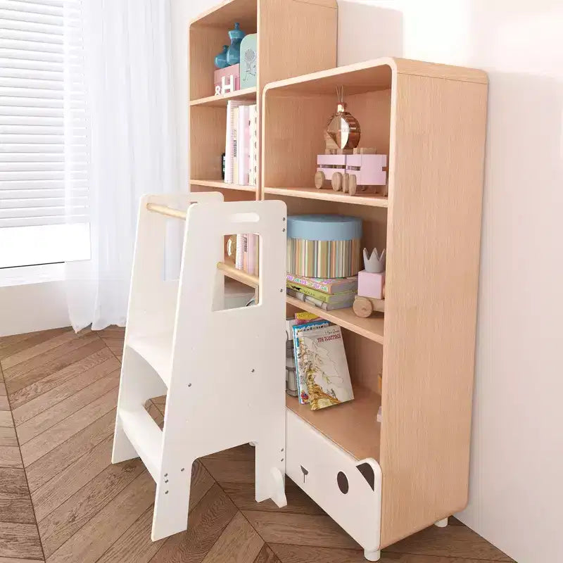 Tour d'apprentissage JVNOXK pour enfants, tabouret de cuisine, tabouret en bois pour tout-petits - Hauteur réglable, pour utilisation en cuisine, blanc