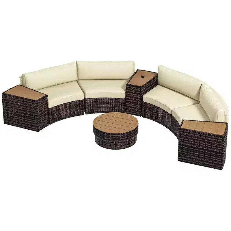 8 Piece Patio Furniture Set with 4 Rattan Sofa Chairs & 4 Tables with Storage & Umbrella Hole