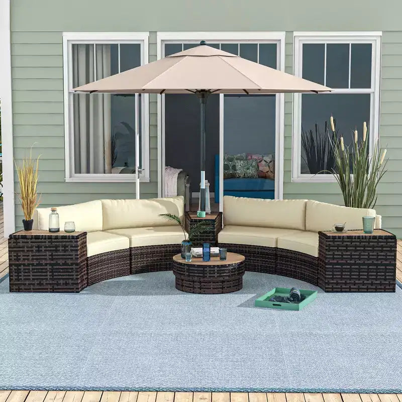 Ensemble de mobilier de patio 8 pièces avec 4 chaises de canapé en rotin et 4 tables avec rangement et trou pour parasol