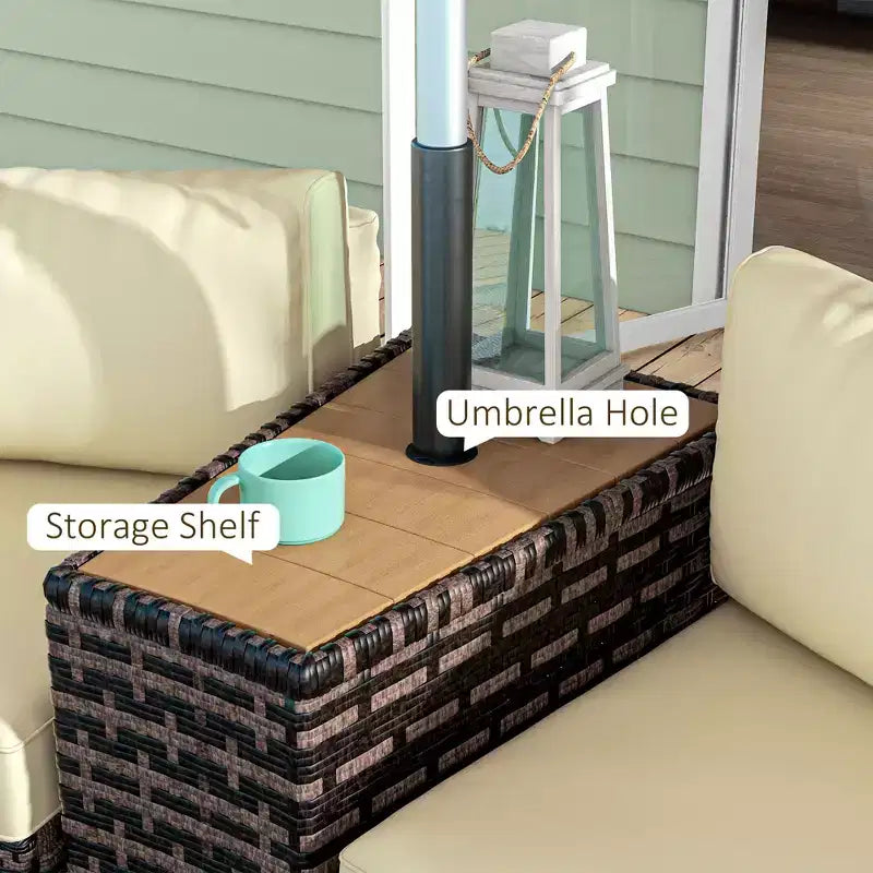Ensemble de mobilier de patio 8 pièces avec 4 chaises de canapé en rotin et 4 tables avec rangement et trou pour parasol