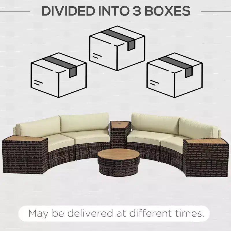 Ensemble de mobilier de patio 8 pièces avec 4 chaises de canapé en rotin et 4 tables avec rangement et trou pour parasol