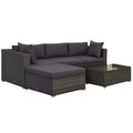 5-Piece Outdoor Sectional Furniture, Patio Sofa Set, PE Wicker Couch, Cushions, Pillows, Ottoman, Table