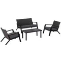 4 Piece Patio Furniture Set, 2 PE Wicker Chairs, Loveseat Sofa, Outdoor Coffee Table, Soft Cushions, Couch & Armchairs for Backyard, Garden