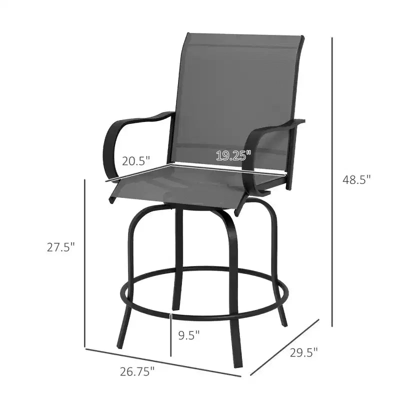 Lot de 2 tabourets de bar d'extérieur, chaises de bar pivotantes à 360 degrés, 26,75 x 29,5 x 48,5