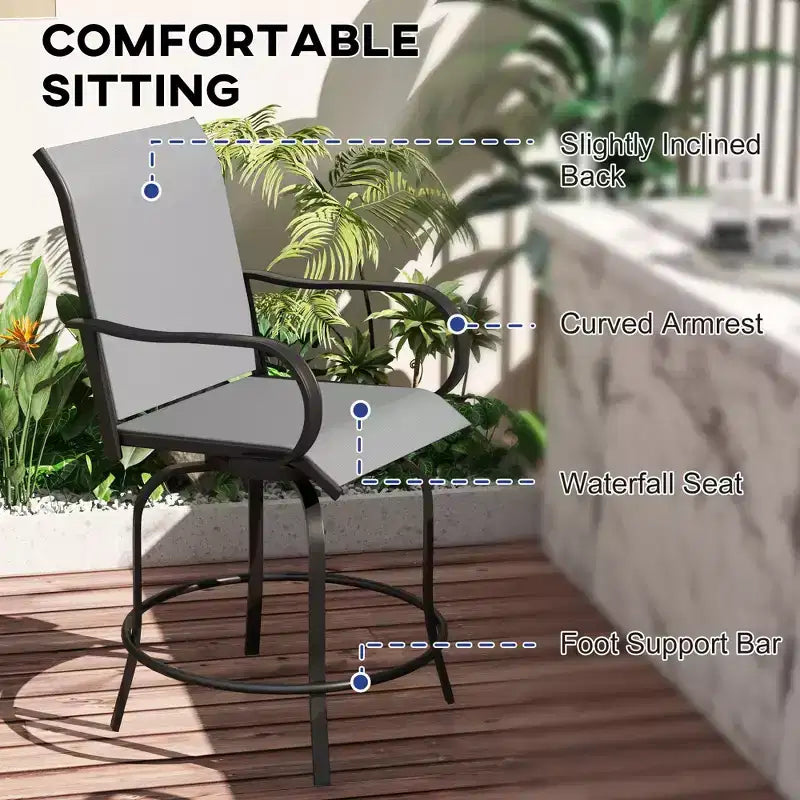 Lot de 2 tabourets de bar d'extérieur, chaises de bar pivotantes à 360 degrés, 26,75 x 29,5 x 48,5