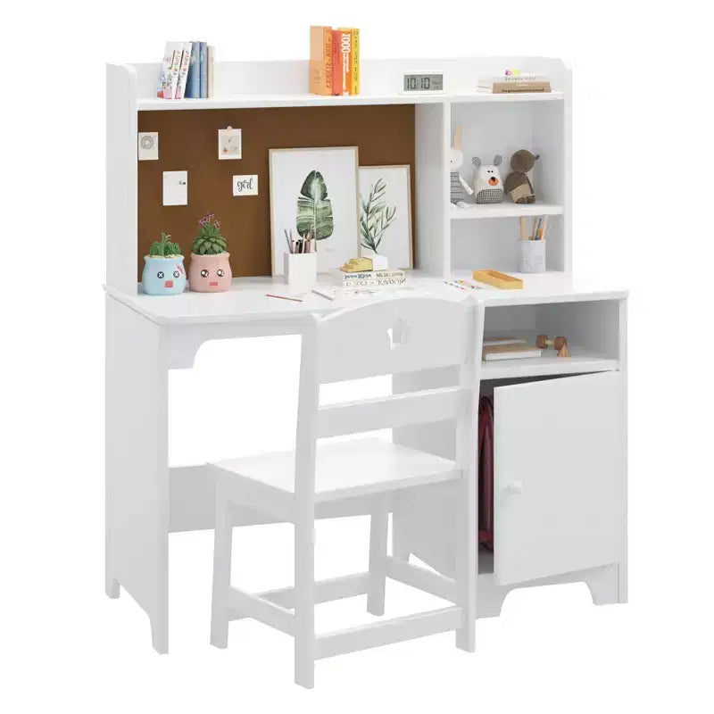 Ensemble bureau et chaise pour enfant avec rangement, table d'apprentissage ergonomique pour tout-petit avec étagère, bois composite, 3-8 ans