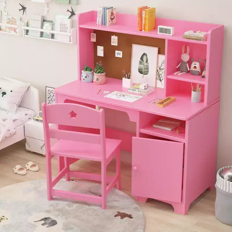 Ensemble bureau et chaise pour enfant avec rangement, table d'apprentissage ergonomique pour tout-petit avec étagère, bois composite, 3-8 ans