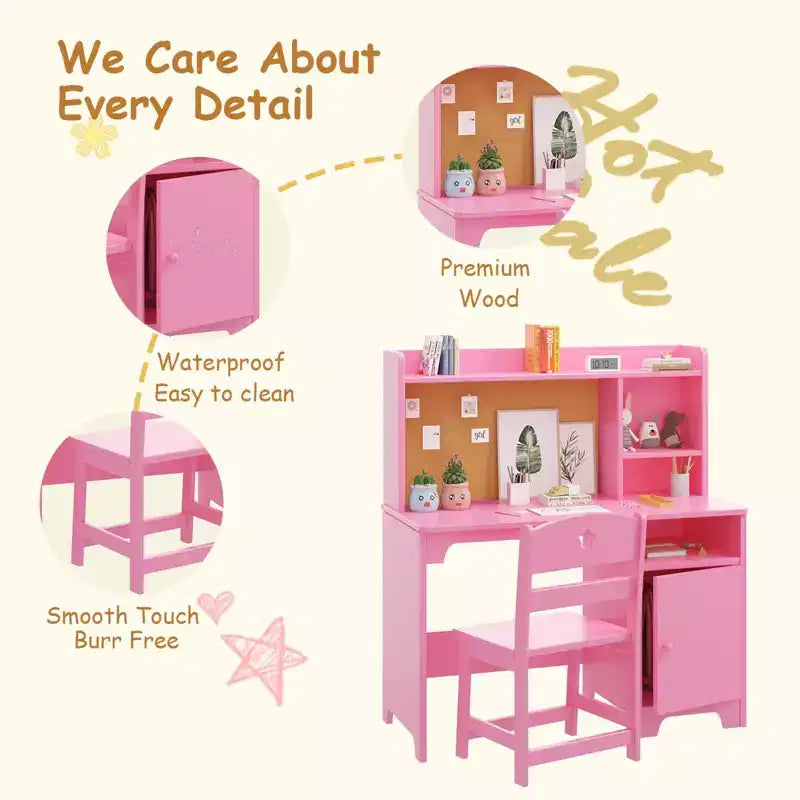 Ensemble bureau et chaise pour enfant avec rangement, table d'apprentissage ergonomique pour tout-petit avec étagère, bois composite, 3-8 ans
