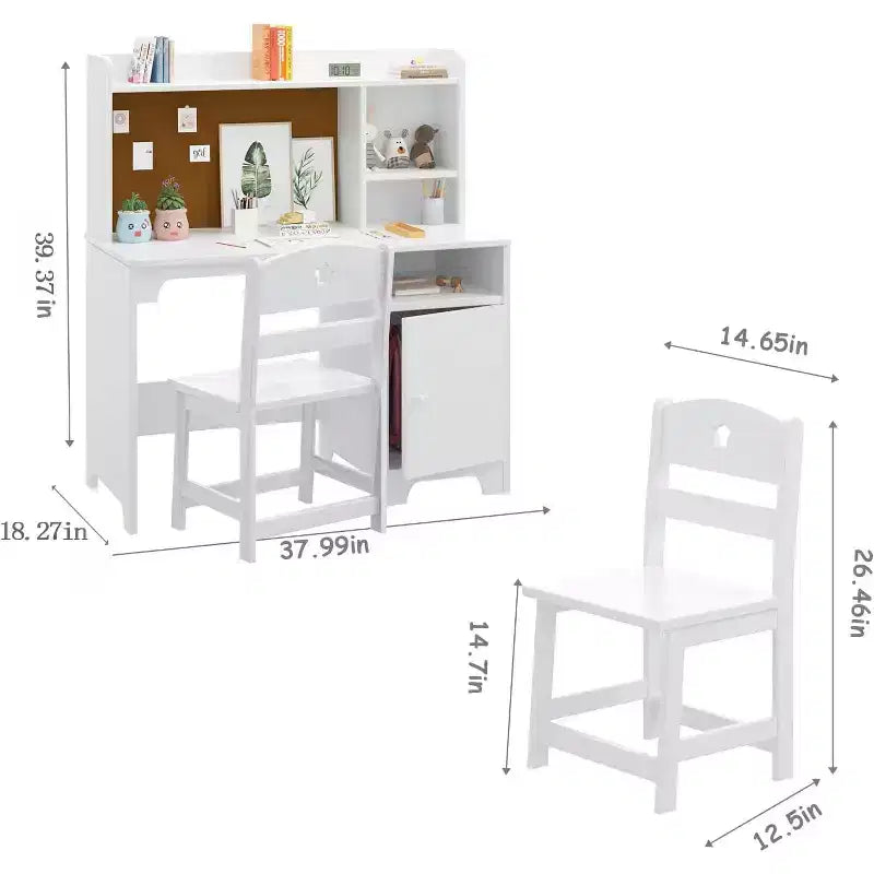 Ensemble bureau et chaise pour enfant avec rangement, table d'apprentissage ergonomique pour tout-petit avec étagère, bois composite, 3-8 ans