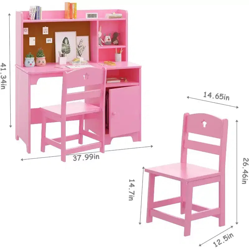 Ensemble Bureau et Chaise d'Étude pour Enfants avec Rangement, Table d'Apprentissage Ergonomique pour Tout-petits avec Étagère et Organiseur, Cadeau pour Garçons Filles de 3 à 8 Ans