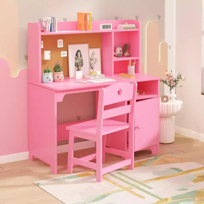 Ensemble Bureau et Chaise d'Étude pour Enfants avec Rangement, Table d'Apprentissage Ergonomique pour Tout-petits avec Étagère et Organiseur, Cadeau pour Garçons Filles de 3 à 8 Ans