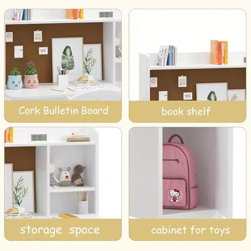 Ensemble Bureau et Chaise d'Étude pour Enfants avec Rangement, Table d'Apprentissage Ergonomique pour Tout-petits avec Étagère et Organiseur, Cadeau pour Garçons Filles de 3 à 8 Ans