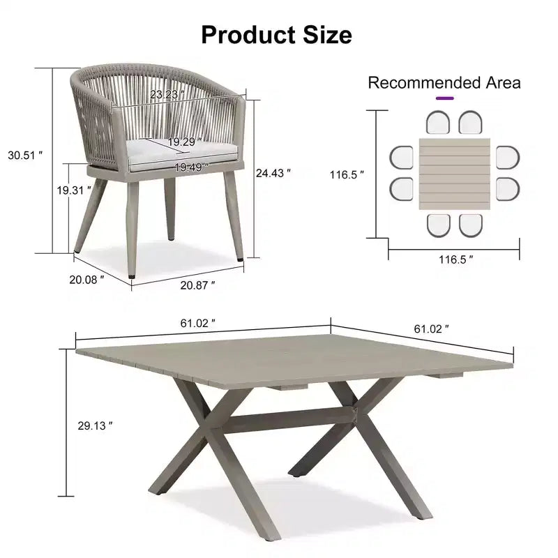 Ensemble de salle à manger de patio en osier toutes saisons, table et chaises d'extérieur en aluminium PURPLE LEAF, ensemble de meubles modernes pour la cuisine et le jardin