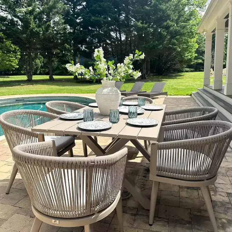 Ensemble de salle à manger de patio en osier toutes saisons, table et chaises d'extérieur en aluminium PURPLE LEAF, ensemble de meubles modernes pour la cuisine et le jardin