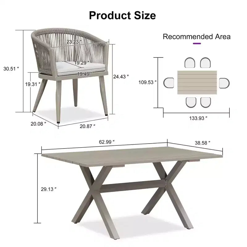 Ensemble de salle à manger de patio en osier toutes saisons, table et chaises d'extérieur en aluminium PURPLE LEAF, ensemble de meubles modernes pour la cuisine et le jardin
