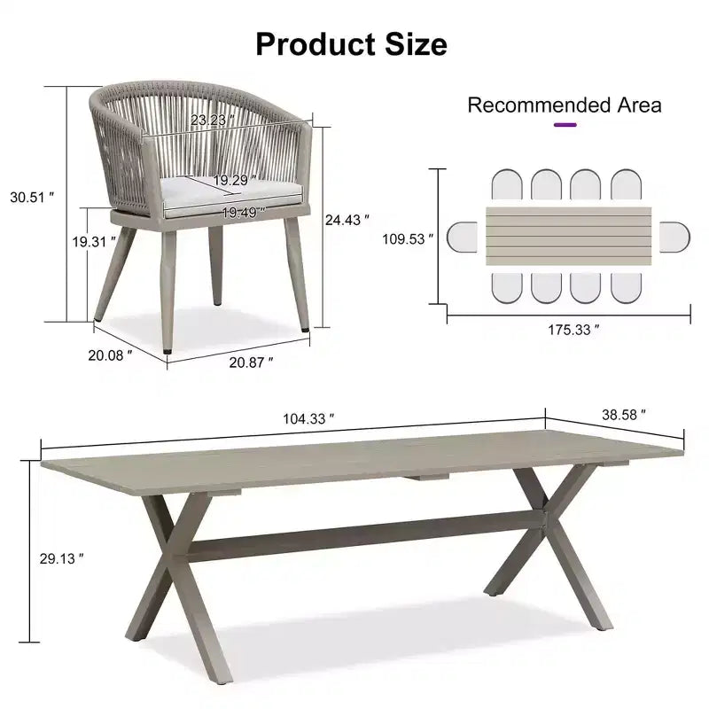 Ensemble de salle à manger de patio en osier toutes saisons, table et chaises d'extérieur en aluminium PURPLE LEAF, ensemble de meubles modernes pour la cuisine et le jardin
