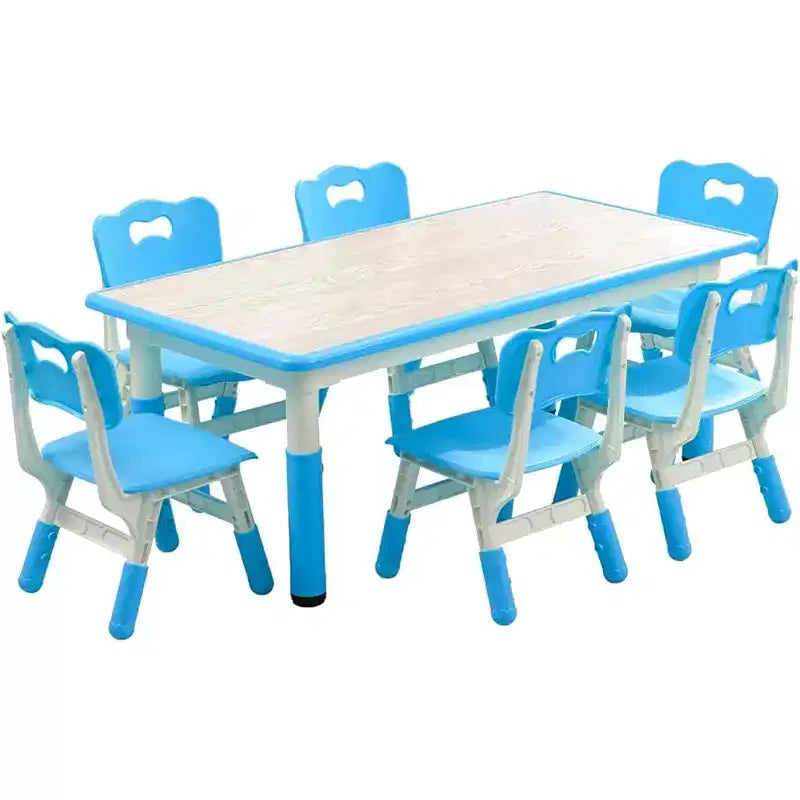 Kids Table and Chairs Set, Height Adjustable Desk With 6 Seats for Ages 2-10,Arts & Crafts Table,Graffiti Desktop, Non-Slip Legs, Max 300lbs