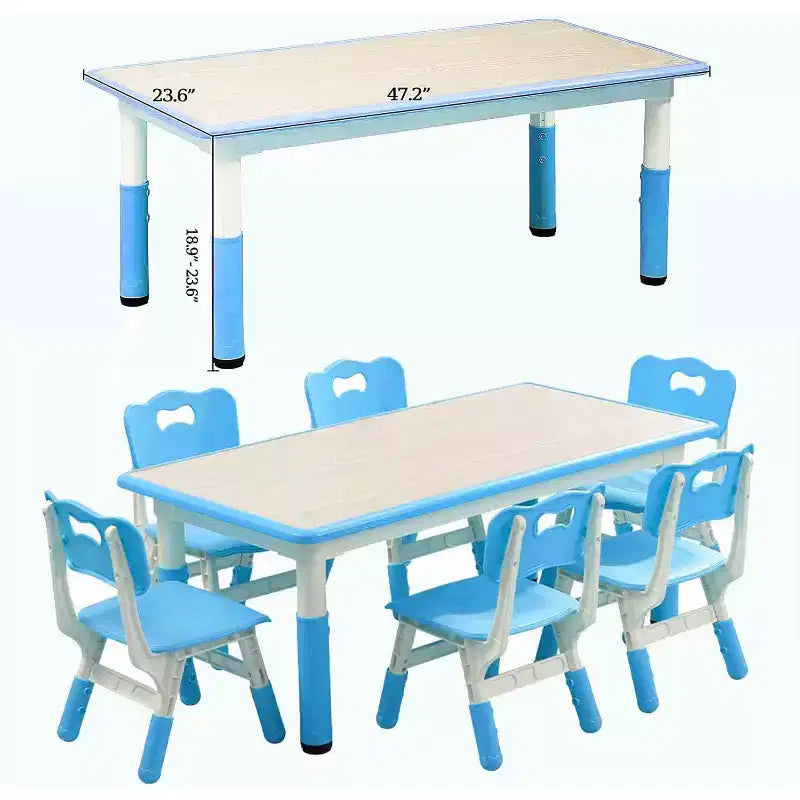 Ensemble table et chaises pour enfants, bureau réglable en hauteur avec 6 sièges pour les 2-10 ans, table d'activités artistiques et manuelles, plateau à graffitis, pieds antidérapants, charge maximale 136 kg