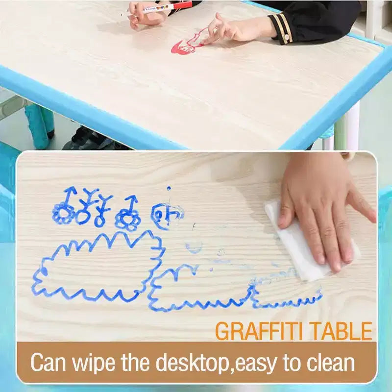 Ensemble table et chaises pour enfants, bureau réglable en hauteur avec 6 sièges pour les 2-10 ans, table d'activités artistiques et manuelles, plateau à graffitis, pieds antidérapants, charge maximale 136 kg