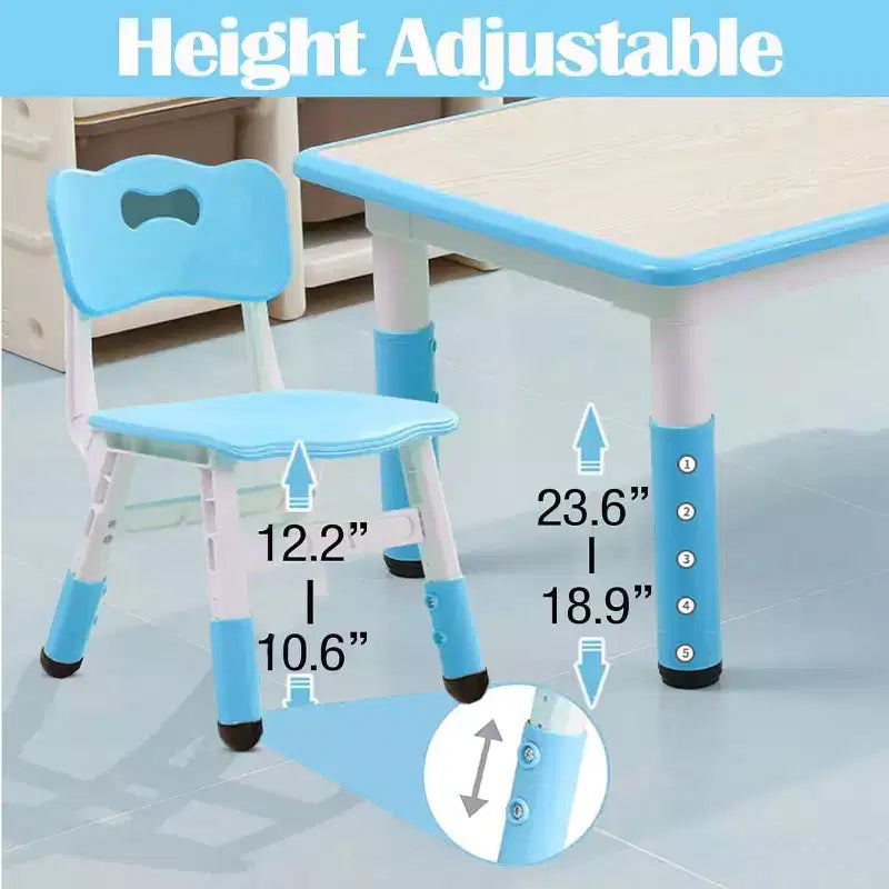 Ensemble table et chaises pour enfants, bureau réglable en hauteur avec 6 sièges pour les 2-10 ans, table d'activités artistiques et manuelles, plateau à graffitis, pieds antidérapants, charge maximale 136 kg