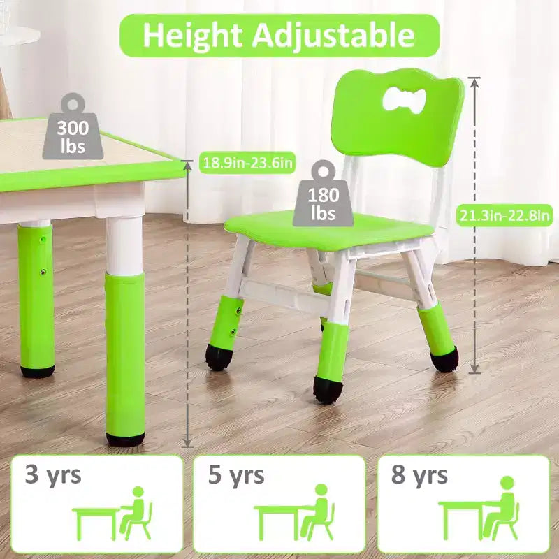 Ensemble Table et 4 Chaises pour Enfants, Hauteur Réglable 48-60 cm, Pieds Antidérapants, Plateau Anti-Graffiti Facile à Nettoyer, Table d'Activités pour Tout-Petits à la Maison, en Crèche