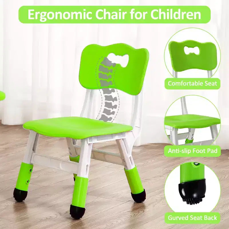 Ensemble Table et 4 Chaises pour Enfants, Hauteur Réglable 48-60 cm, Pieds Antidérapants, Plateau Anti-Graffiti Facile à Nettoyer, Table d'Activités pour Tout-Petits à la Maison, en Crèche