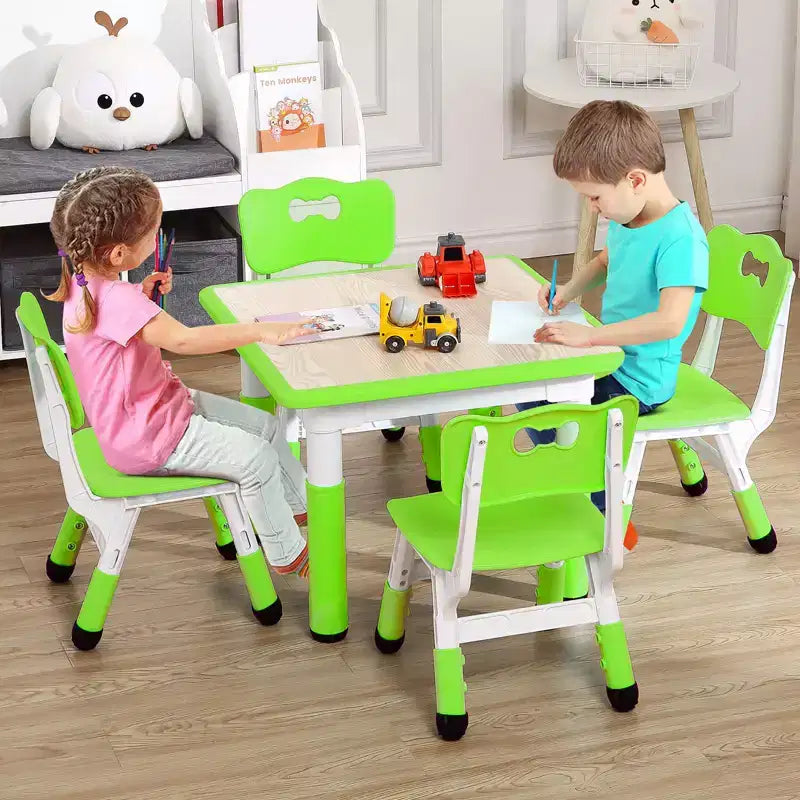 Ensemble Table et 4 Chaises pour Enfants, Hauteur Réglable 48-60 cm, Pieds Antidérapants, Plateau Anti-Graffiti Facile à Nettoyer, Table d'Activités pour Tout-Petits à la Maison, en Crèche