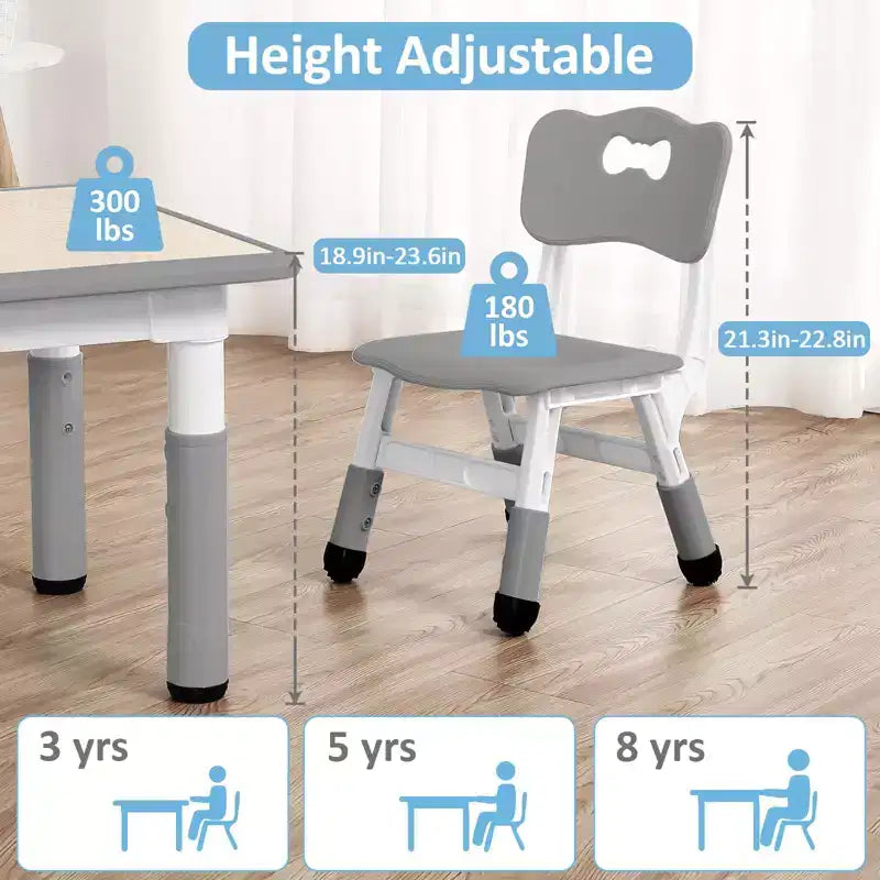 Ensemble Table et 4 Chaises pour Enfants, Hauteur Réglable 48-60 cm, Pieds Antidérapants, Plateau Anti-Graffiti Facile à Nettoyer, Table d'Activités pour Tout-Petits à la Maison, en Crèche